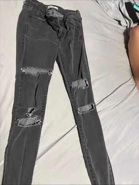 Abercrombie & Fitch Charcoal Gray Ripped Skinny Jeans